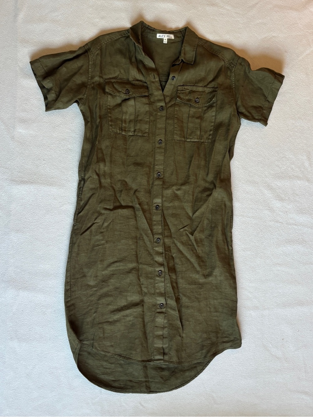 Alex Mill Utility Easy Shirtdress in Linen Deep Olive